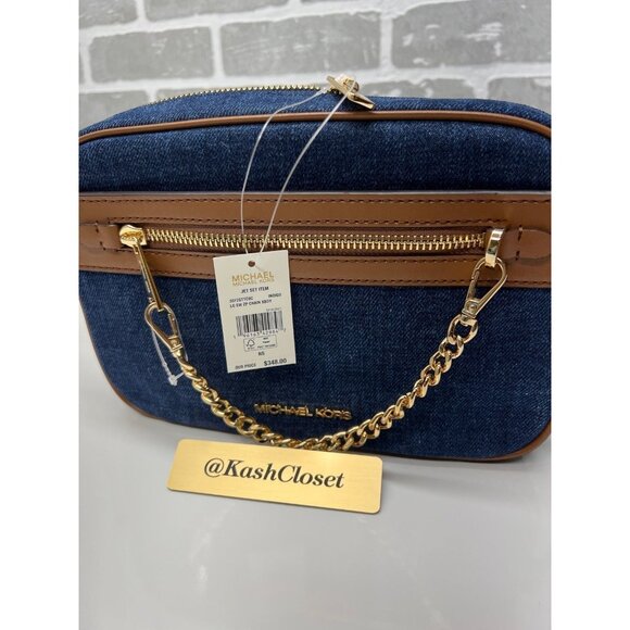 Michael Kors crossbody large chain zip purse messenger bag indigo - Picture 8 of 10